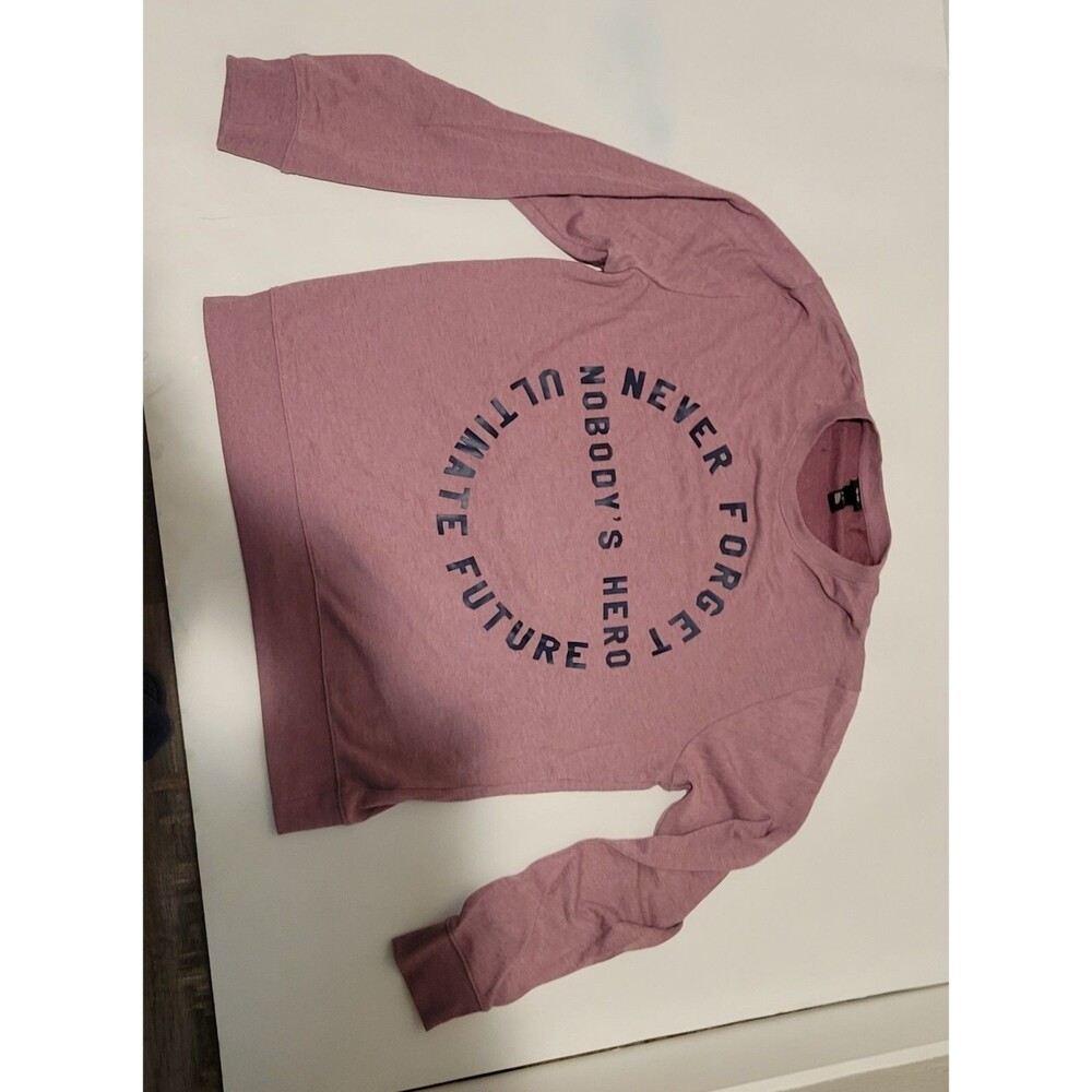 H&M size XL mauve pink graphic crew neck sweatshirt never forget nobodys hero B1 - Picture 2 of 11